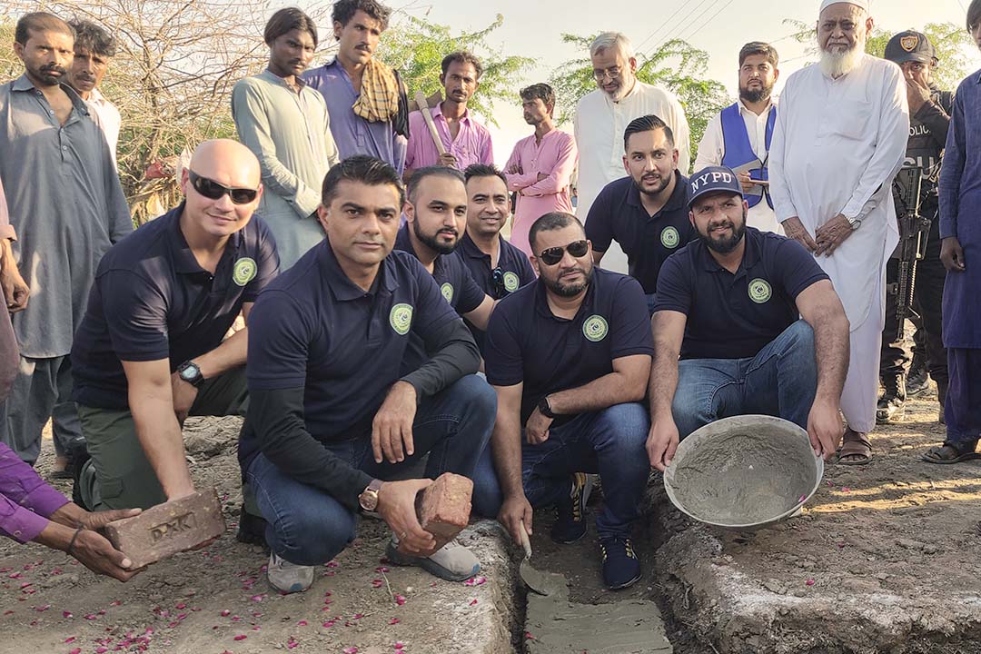 Pakistani American law enforcement officers at a ground breaking ceremony and relief effort in partners ship with Islamic Relief in Pakistan.